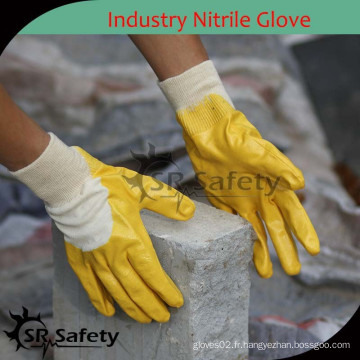 SRSAFETY 2016 coton doublé jaune avec des gants en nitrile, gant mains nitrile aux huiles